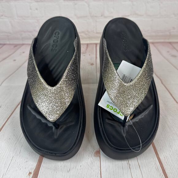 Crocs Getaway Glitter Platform Flip Flops Sandals Women’s Size 6 (210654-001) - Picture 6 of 9